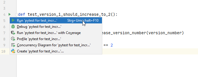 Screenshot of Pytest Integration in PyCharm